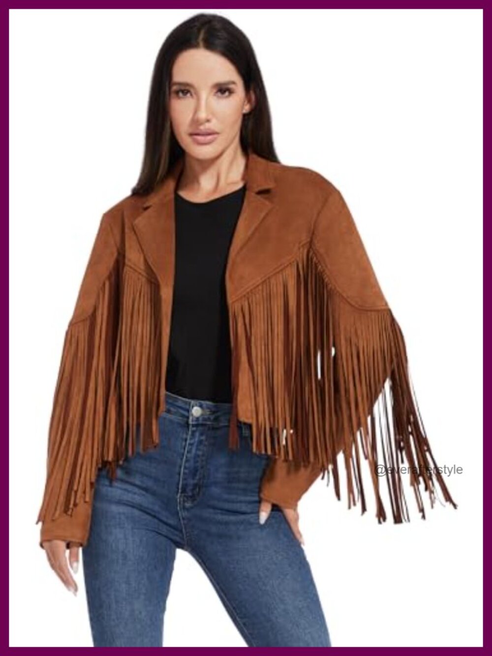 Fringe Faux Suede Leather Jacket Cowgirl Western Fringe Moto